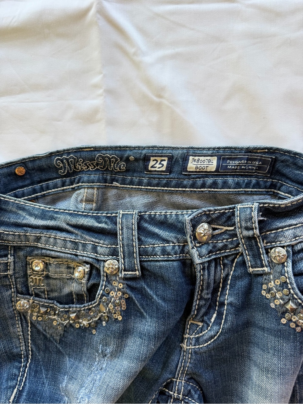Miss Me Dark Blue Rhinestone Detail Flare Jeans - Picture 3 of 5